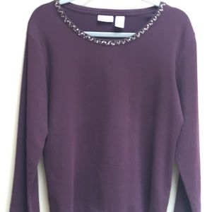 CHICO’S EMBELLISHED COLLAR PULLOVER TOP
